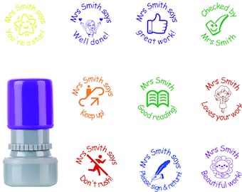 Custom Teacher Reward Stamp Self inking Round Homework Feedback Refillable 28mm Personalised Cartoon Characters Teacher Gift Student