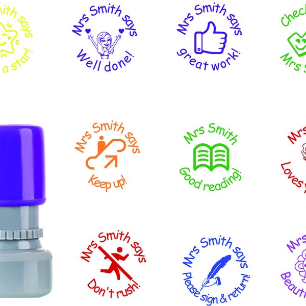 Aangepaste Leraar Beloning Stempel Zelfinktende Ronde Huiswerk Feedback Hervulbare 28mm Gepersonaliseerde Stripfiguren Leraar Gift Student