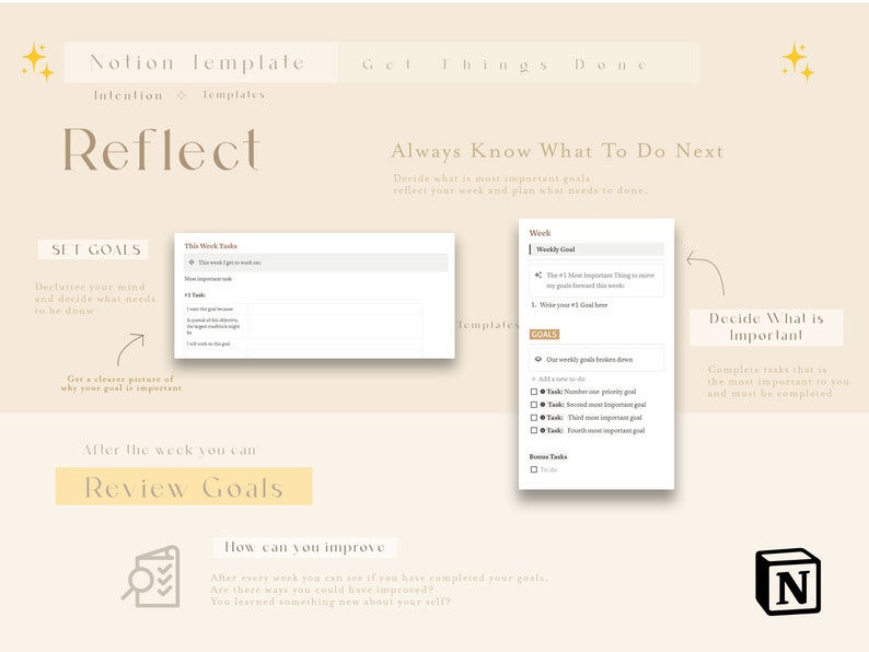 GTD Get Things Done Notion Template - Productivity, Weekly Reflection ...
