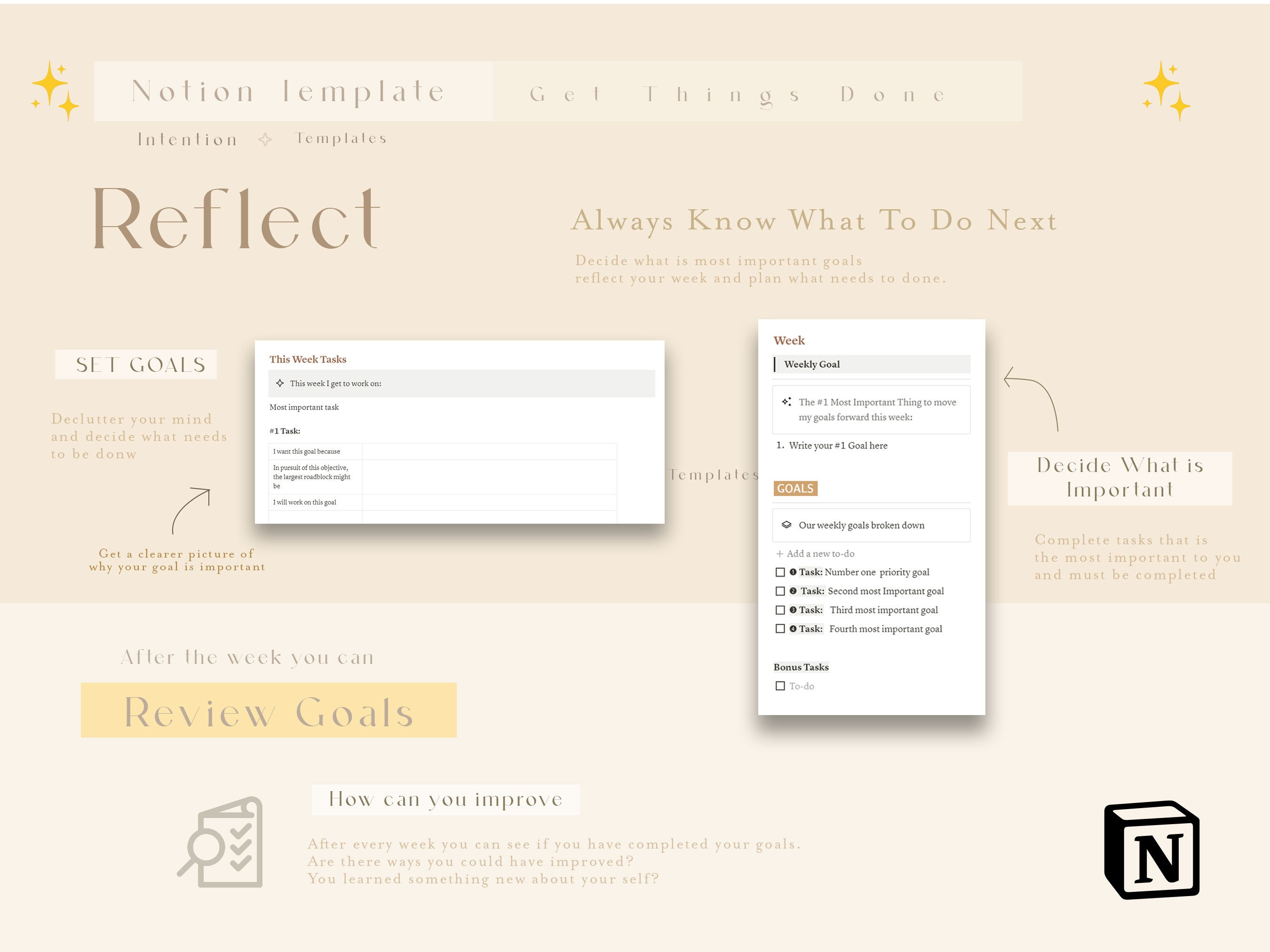 GTD Get Things Done Notion Template Productivity, Weekly Reflection ...