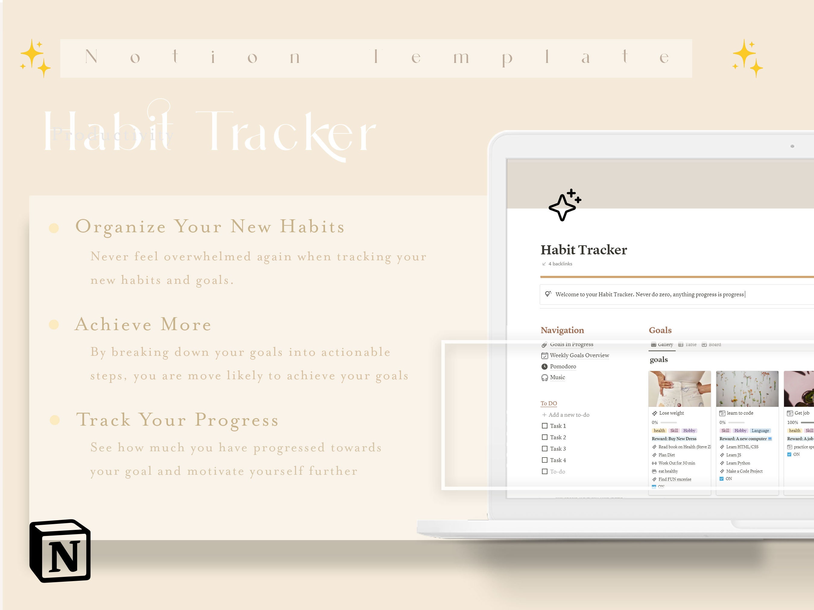 Habit Tracker Notion Template | Achievement Tracker, Goal Tracker ...