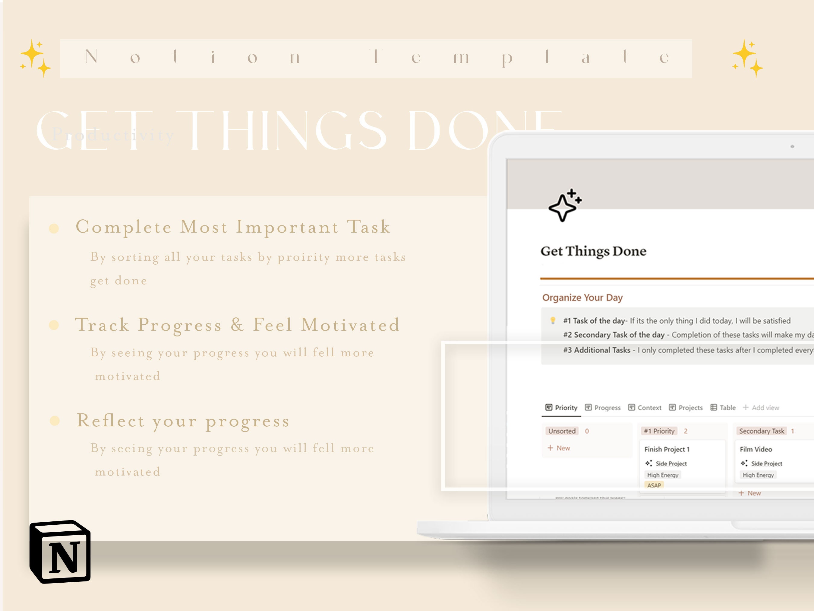 GTD Get Things Done Notion Template - Productivity, Weekly Reflection ...