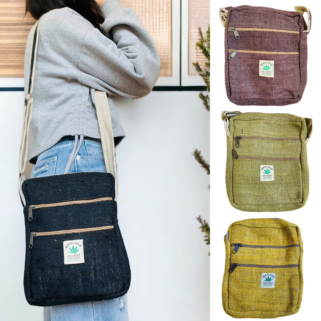 Hemp Side Bag With Pockets and Adjustable Strap Handmade Bag Etsy