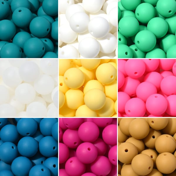 Perles en silicone rondes, Perles en silicone de couleur, Perles en silicone rondes en vrac, Accessoires pour perles en silicone en vrac, 9 mm/12 mm/15 mm/19 mm