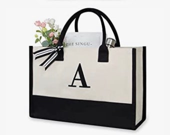 Initial Canvas Tote Bag | Monogram Tote Bag | Mother’s Day Gift | Teacher Appreciation Gift | Retirement Gift | Graduation Gift | Beach Bag