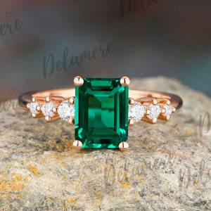 Unieke smaragdgroene verlovingsring massief roségouden ring Vintage groene edelsteenringen vrouwen jubileumcadeau voor haar Moissanite trouwring