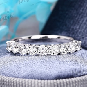3.0MM Round Lab Grown Diamond Band, Solid White Gold Ring, Moissanite Half Eternity Wedding Band, Matching Stackable Band, Anniversary Gifts