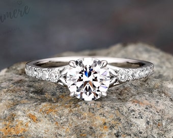 Klassieke ronde geslepen DF 1ct Moissanite verlovingsring massief wit gouden ring voor vrouwen bruiloft verjaardag band voorstel ring handgemaakte sieraden