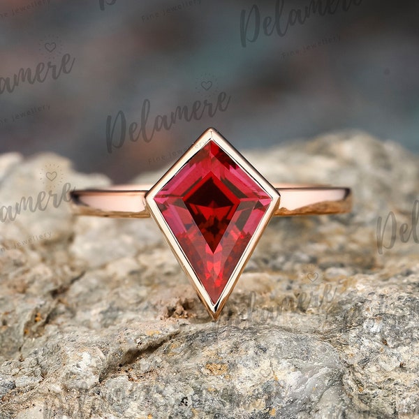 Kite Cut Red Ruby Engagement Ring 14k Solid Rose Gold Red Gemstone Solitaire Ring Anniversary Gifts Wedding Ring Handmade Ring For Her