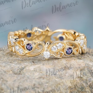 Art deco ring Vintage Alexandrite engagement ring Twist ring Solid gold ring Anniversary gifts Moissanite ring Unique Change color stone