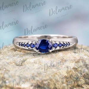 Oval Shape Natural Blue Sapphire Engagement Ring Solid White Gold Ring Sapphire Cluster Ring Unique Design Bridal Ring Anniversary Gifts