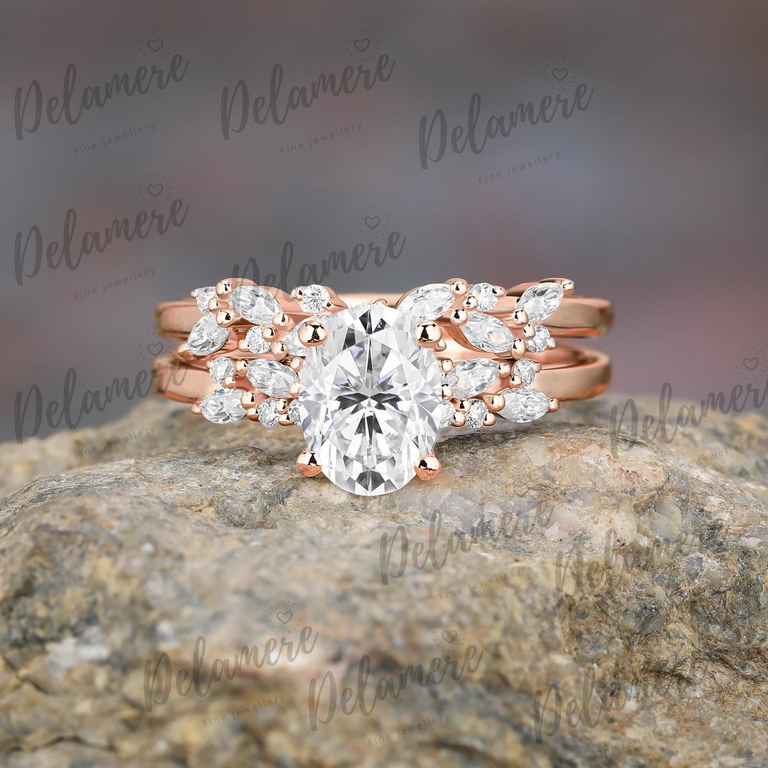 Oval Shape Moissanite Engagement Ring Solid Yellow Gold Bridal Ring ...