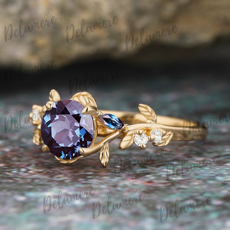 1CT Alexandrite Engagement Ring Leaf and Vine Engagement Ring Rose Gold ...
