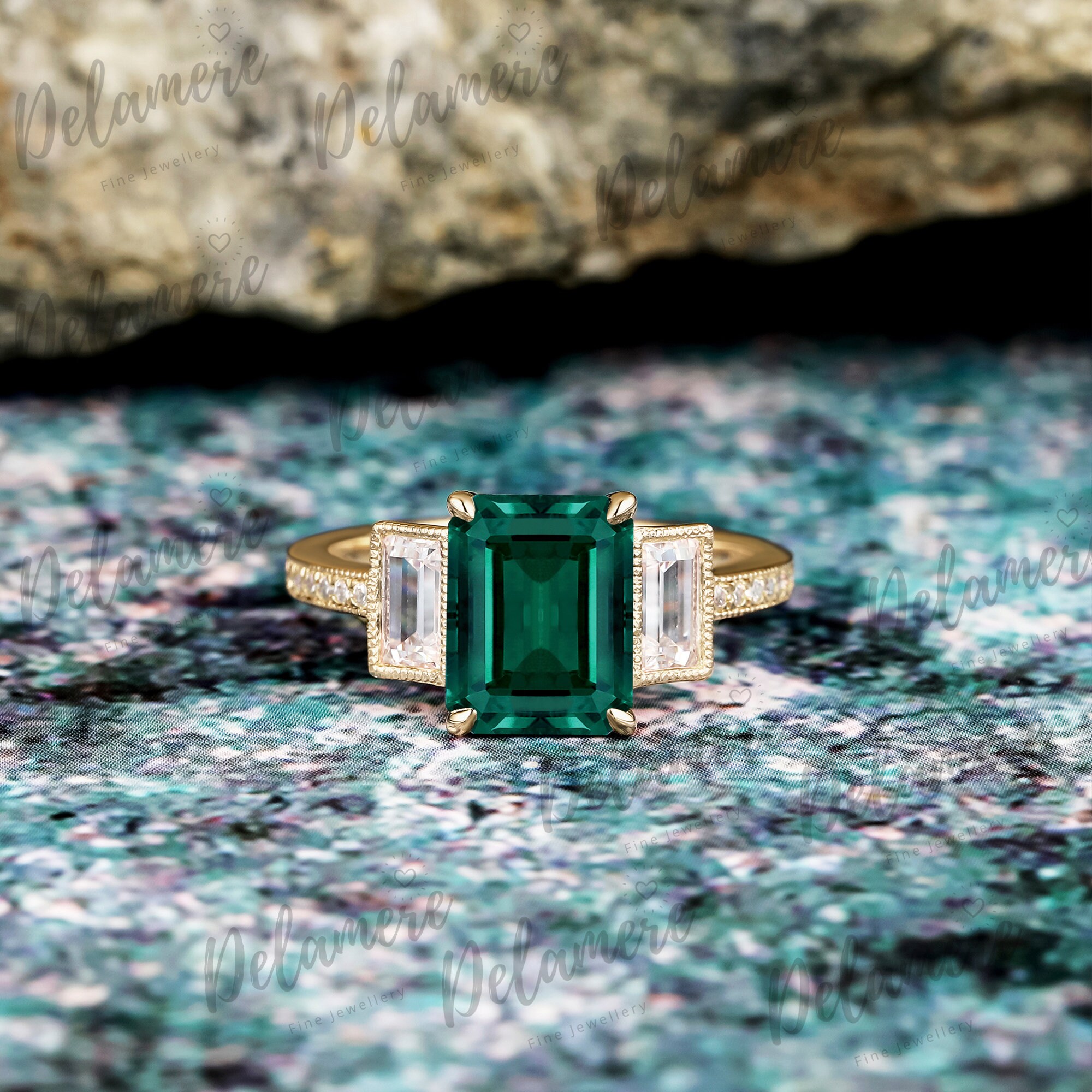 Emerald Cut Green Emerald Engagement Ring Vintage 14k Solid Gold ...