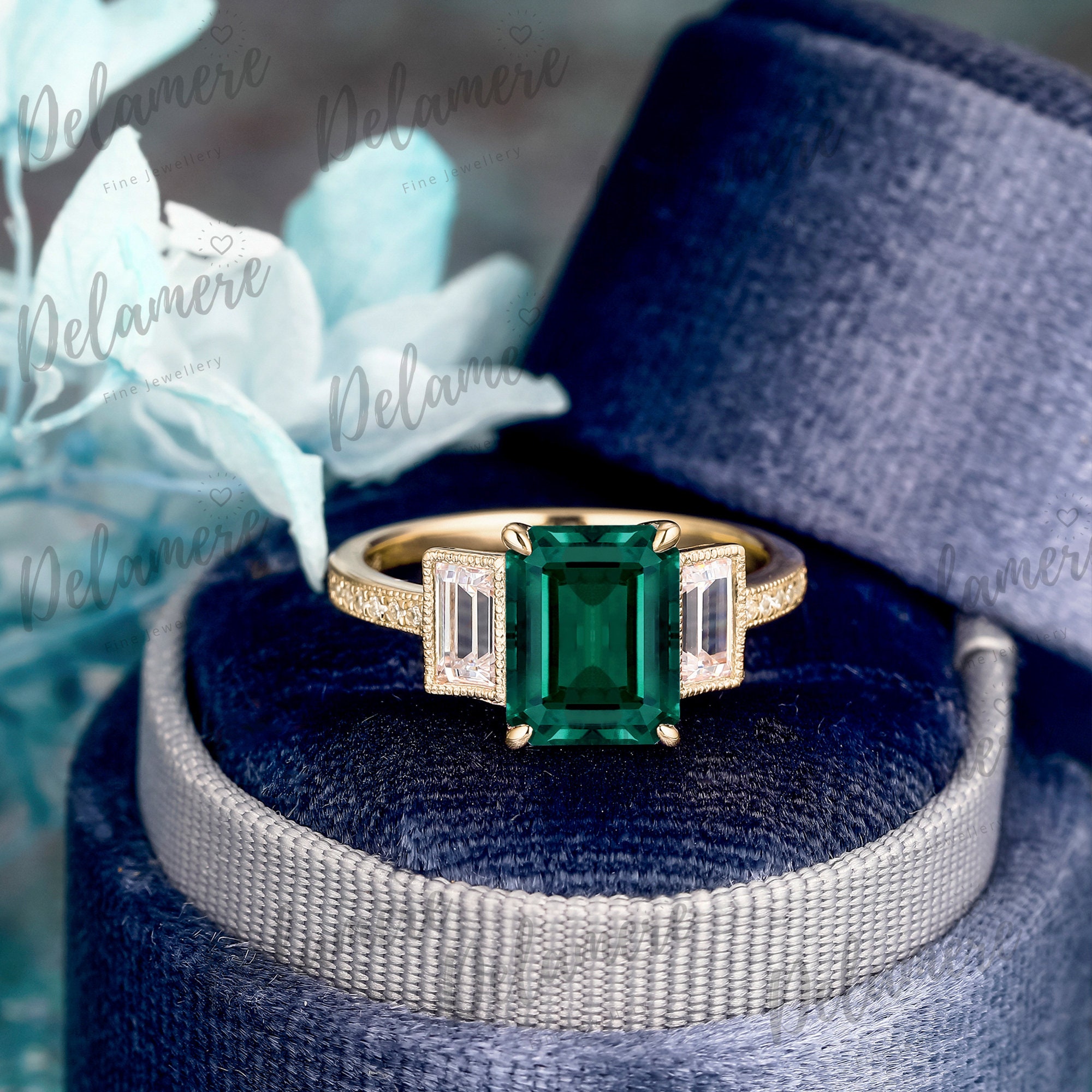 Emerald Cut Green Emerald Engagement Ring Vintage 14k Solid Gold ...