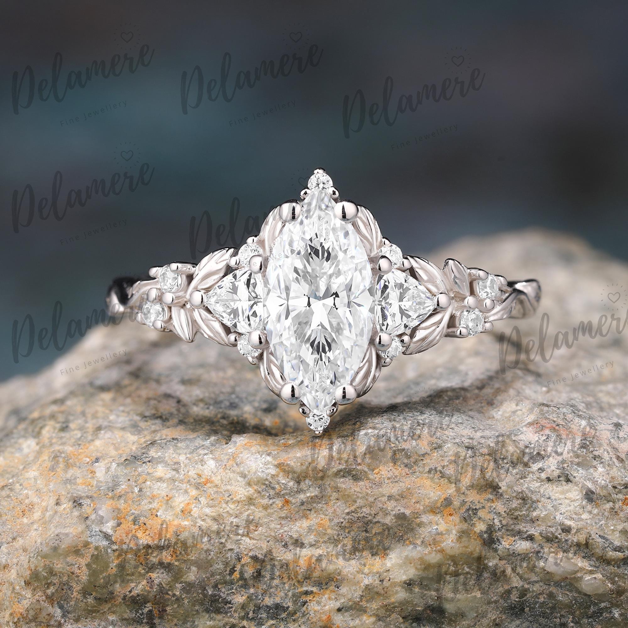 Vintage Marquise Cut Moissanite Engagement Ring Anniversary Gifts Moissanite Cluster Ring Handmade Ring For Women Natural Inspired Leaf Ring