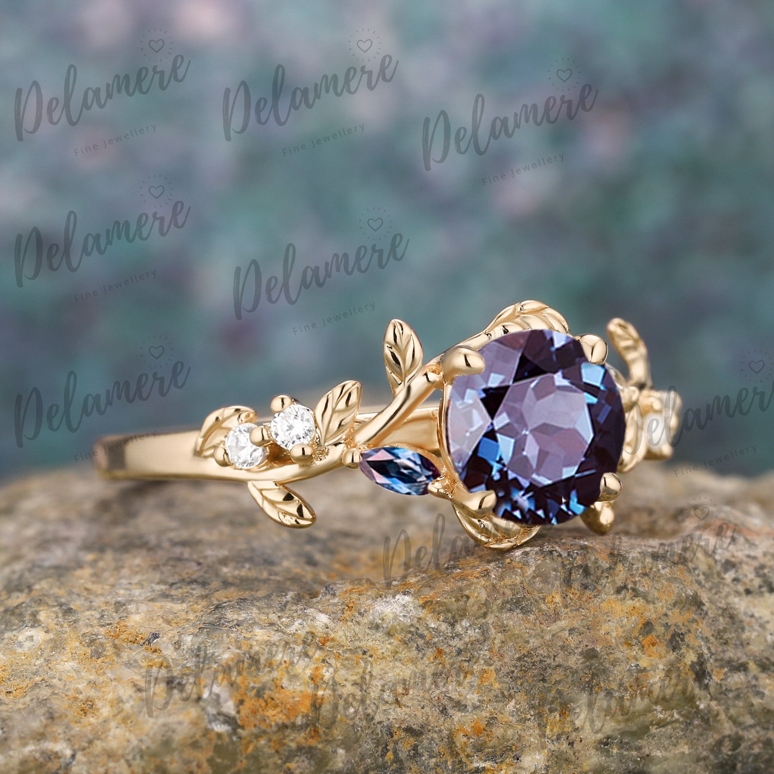1CT Alexandrite Engagement Ring Leaf and Vine Engagement Ring Rose Gold ...