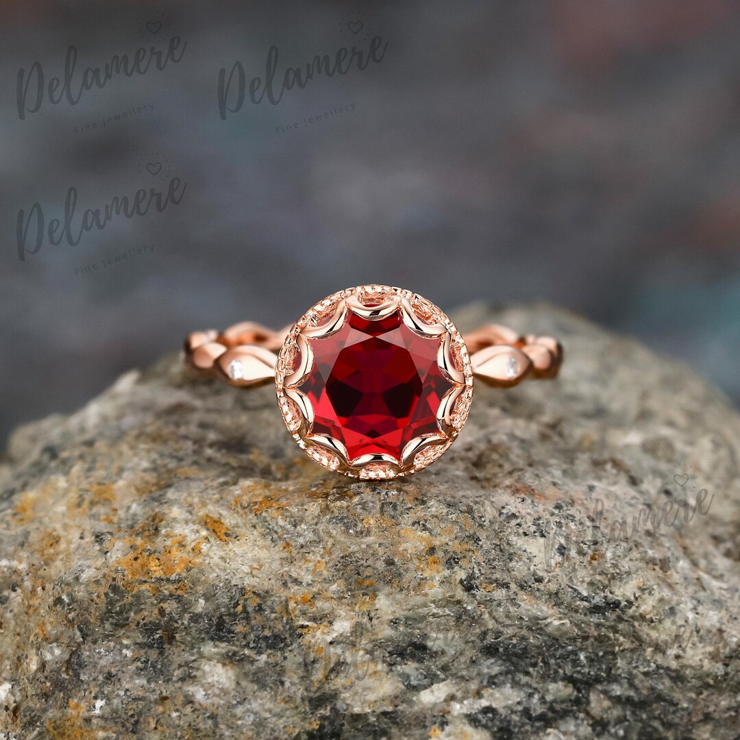 Ring Shape Red Round Shape Red Ruby Engagement Ring Moissanite Wedding Ring Set July ...