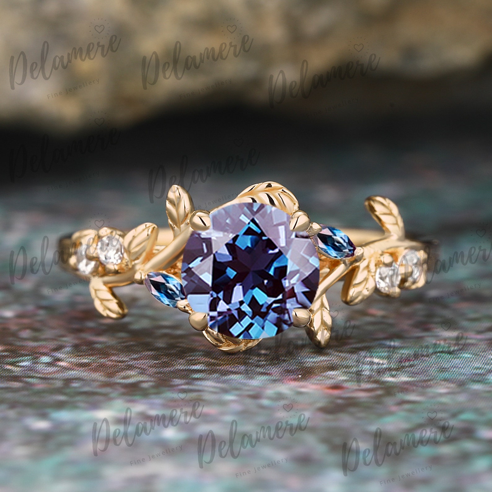 1CT Alexandrite Engagement Ring Leaf and Vine Engagement Ring Rose Gold ...