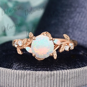 Vintage Opal Verlobungsring: 14K Rose Gold Versprechensring