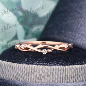 Moissanite Wedding Band 14K Solid Rose Gold Branches Rings for Woman Natural Inspired Leaf Ring Twig Ring Anniversary Band Matching Band