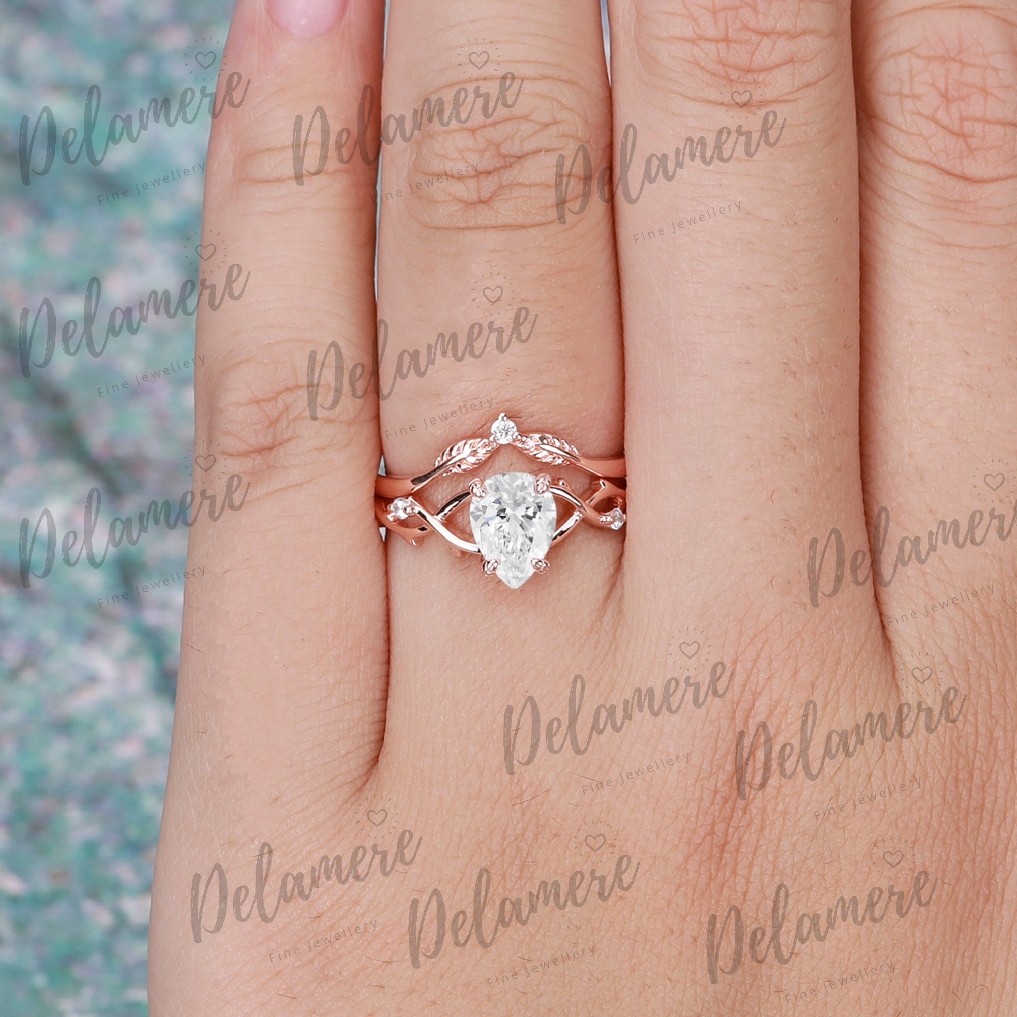 Alexandrite Ring Pear Shaped Lab Sapphire Rings Cluster Rose