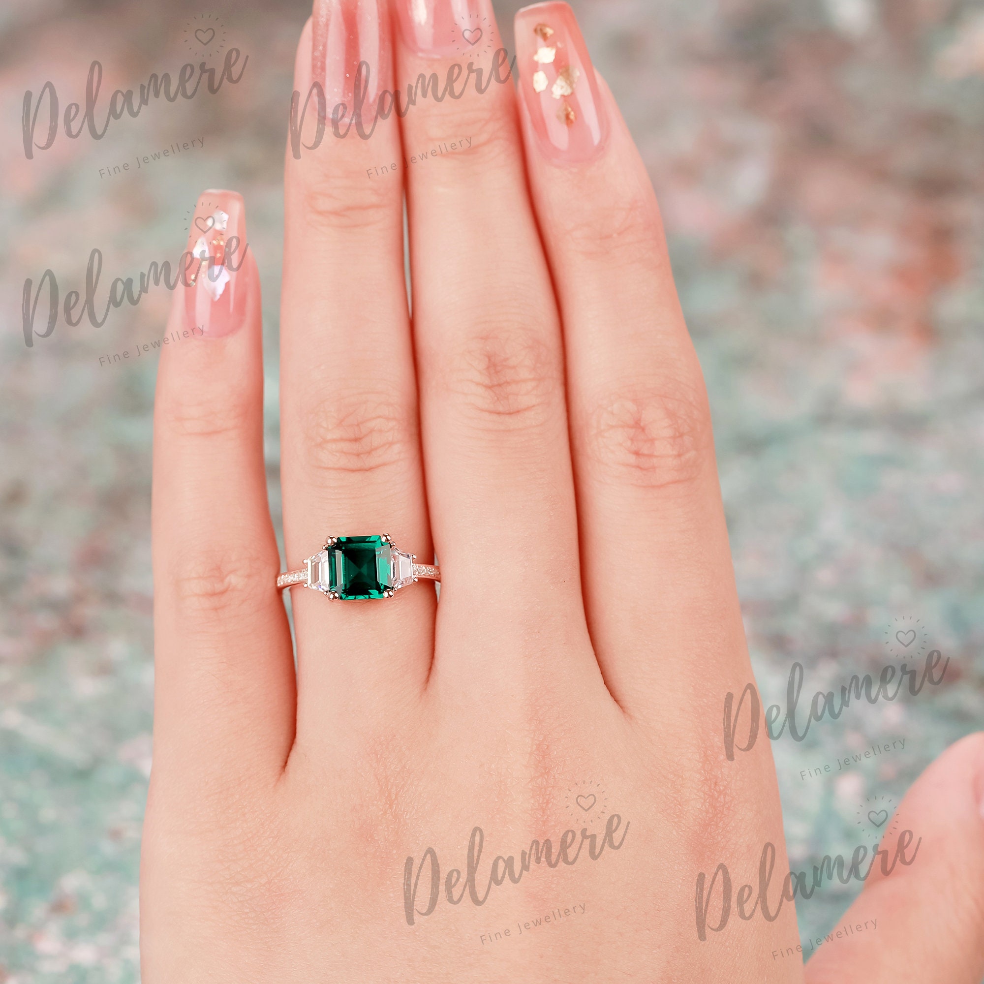 Vintage Emerald Engagement Ring Solid Gold Moissanite Bridal Etsy UK