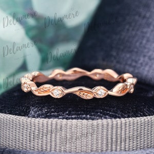 Moissanite/Sapphire/Emerald/Ruby Wedding Band Promise Ring Solid Rose Gold Dainty Ring Natural Inspired Leaf Ring Anniversary Stacking Band