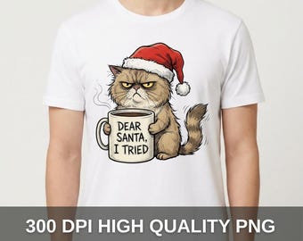 Funny Christmas Cat T-Shirt Design – Grumpy Coffee Cat (Digital Download)