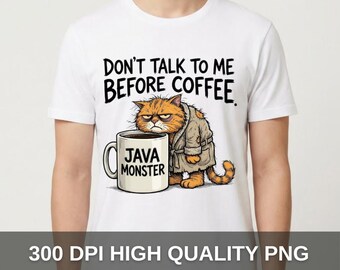 Grumpy Cat T-Shirt – Funny Coffee Illustration