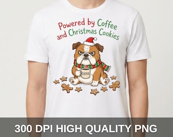 Funny Christmas Bulldog T-Shirt Design – Coffee & Cookies (Digital Download)