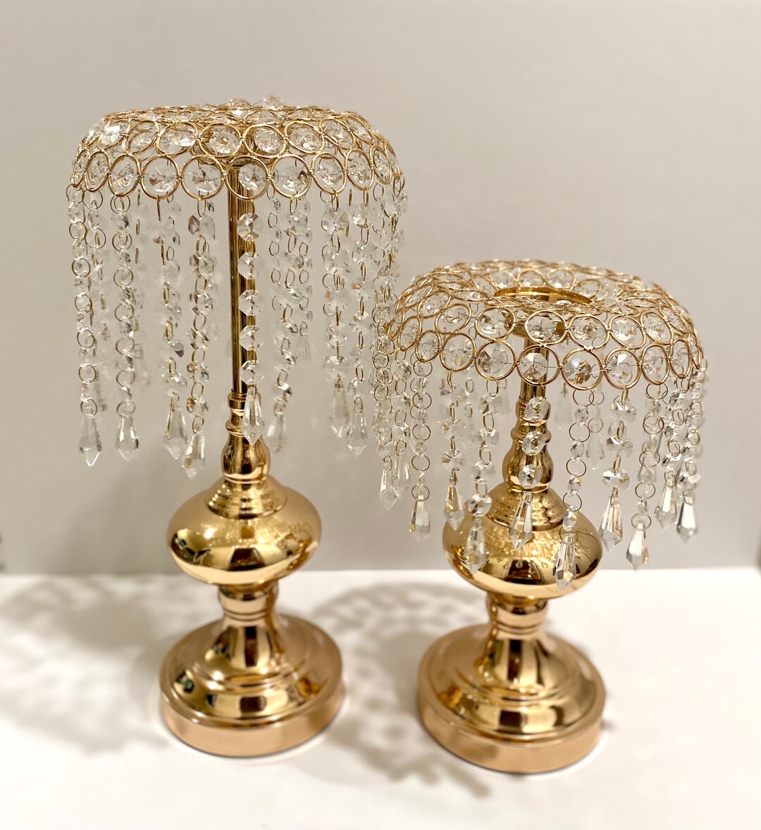 2pc Set Tall Crystal Candle Holder Set Metal Centerpiece Etsy