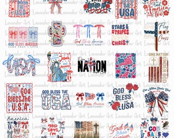 4th of July Christian Patriotic PNG Bundle, Independence Day Png, Faith and Freedom Png, American Flag Cross America Png, Digital Download