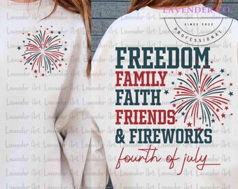 Freedom Family Faith Friend And Fireworks SVG, USA Flag Svg, Retro America Svg, Patriotic Svg, Independence Day, 4th Of July Svg, Trendy USA