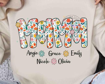 Personalisierte Adware Mama Blumen Png, Retro Boho Blumen Mama mit Kindernamen Png, Alltag Png, Benutzerdefinierte Preppy Mama Design, Muttertag Png