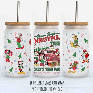 Christmas Mouse And Friend  16oz Glass Can Wrap PNG, Christmas 16oz Can Wrap, Christmas Tree, Christmas Glass Can Wrap, Libbey Can Wrap