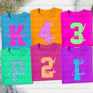 Checkered Neon Back to School PNG Bundle, Coquette Kindergarten Pre-K 1st 2nd 3rd 4th Grade Png, Colorful Girly Pink Bow Png