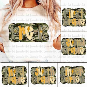 Retro Back To School Camo Png Bundle, First Day Of School Png, Kindergarten Dude Png, Pre K Png, Retro First/ Second/ Third Grade Design