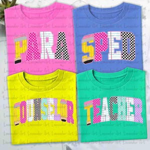 Retro School Occupation PNG Bundle, Checkered Back to School Png, Teacher Sped Para Counselor, Preppy First Day of School Girly Png