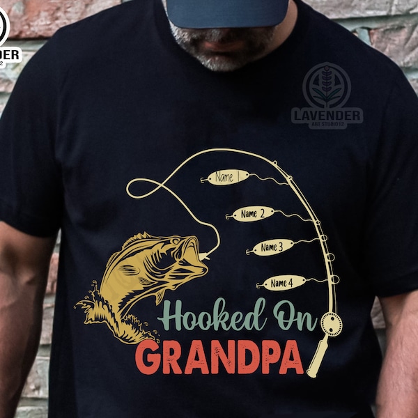 Custom Grandpa Shirt, Hooked On Grandpa Shirt, Grandpa Custom Name Shirt, Add Your Kid Name Shirt, Gift For Grandpa Tee, Reel Cool Papa Tee