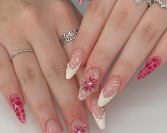 Spring 3D flower press ons | Summer press on nails | Handmade Press On Nails