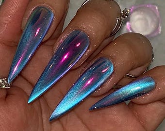 Northern Lights Chrome + Cateye press ons | Spring press on nails | SpringPress On Nails |  Handmade Press On Nails