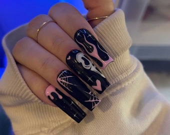 Black Ghostface press ons | Halloween press ons  | Handmade Press On Nails