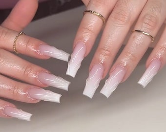 White Ombré + 3D texture press ons | Summer press on nails | Handmade Press On Nails