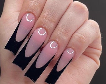 Black French press ons | press on nails | Handmade Press On Nails