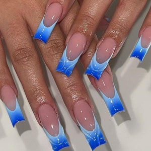 Blue Ombré 3D French press ons | Spring press on nails | Handmade Press On Nails
