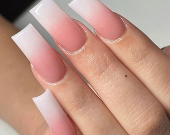 Pink & White Ombre press ons | press on nails | Handmade Press On Nails