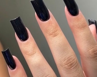 Solid Ultra Black press ons | press on nails | Handmade Press On Nails