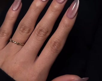 Pink Cateye Glass Nails press ons | Spring press on nails | Handmade Press On Nails | SpringPress on Nails