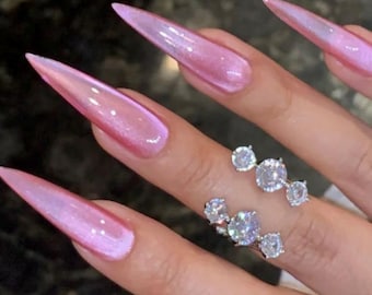 Baby Pink Velvet Glass Cateye press ons | Spring press on nails | SpringPress On Nails |  Handmade Press On Nails